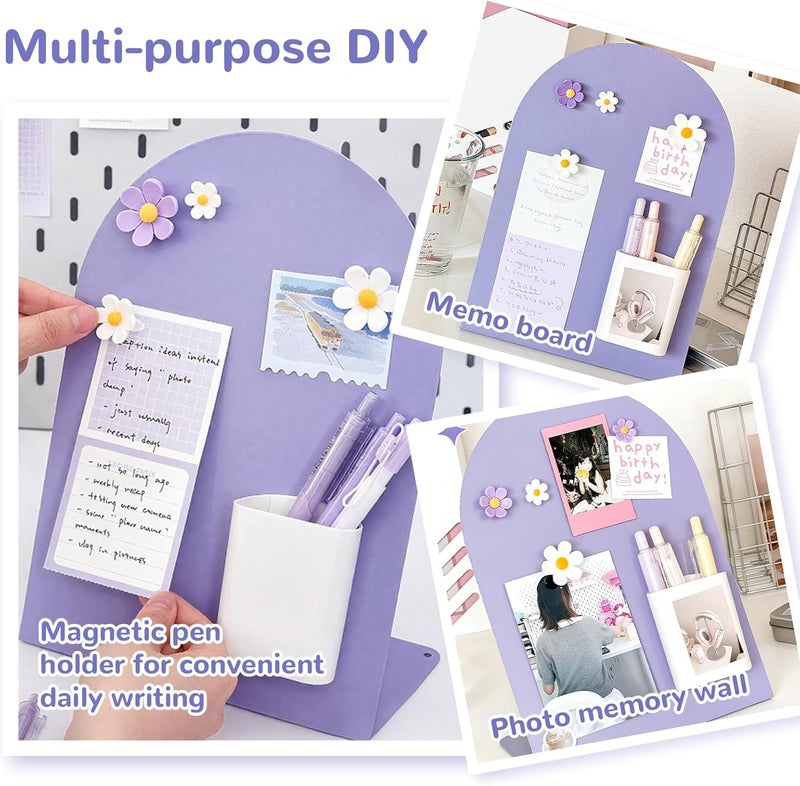 JoMeng Desk Magnetic Message Board, Metal Bulletin/Memo Board with Magnetic Pen Holder and Flower Pins with Stand, Souvenir/Photo Display Board for Home, Office, Dormitory, Apartment, 8 * 11Inch - Image 5